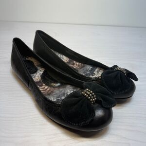 Born Women's Josie Leather Ballerina Flat, Black Size 7 / 38